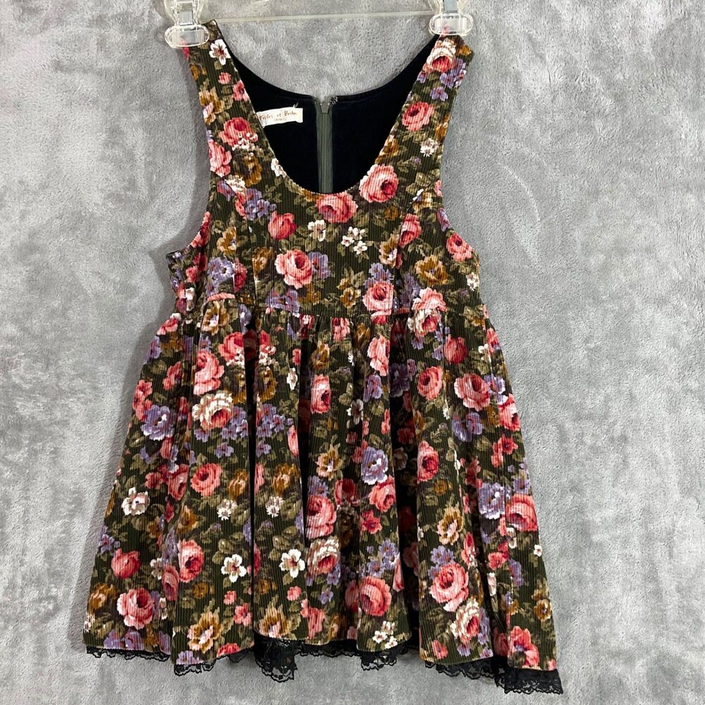 Girls Floral Corduroy Jumper Dress size 120 /US size 6 Cottagecore Pinafore zips